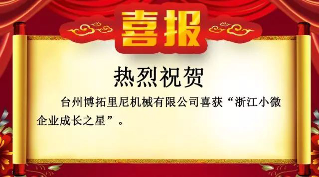 喜报！！！博拓里尼荣获浙江小微企业成长之星。
